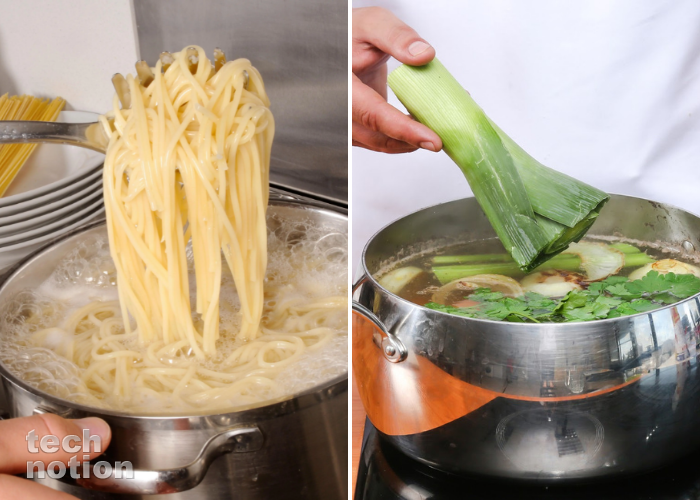 Самая неожиданная хитрость - макароны можно варить в мясном бульоне, а потом суп / Изображение: дзен-канал technotion